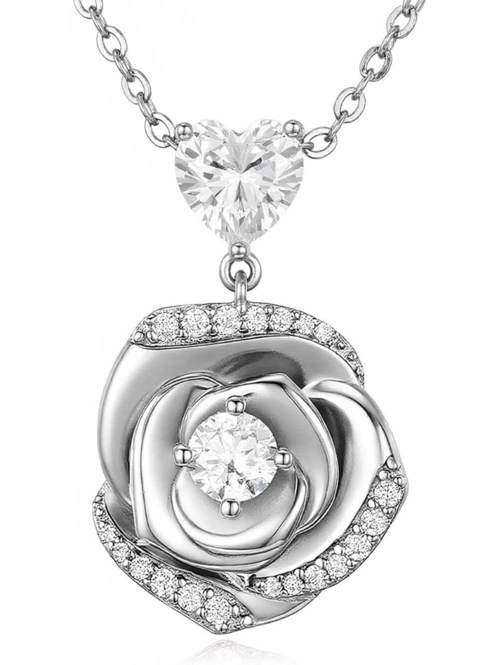 18K Gold Plated Over Sterling Silver Rose Flower Necklace for Women- Adjustable